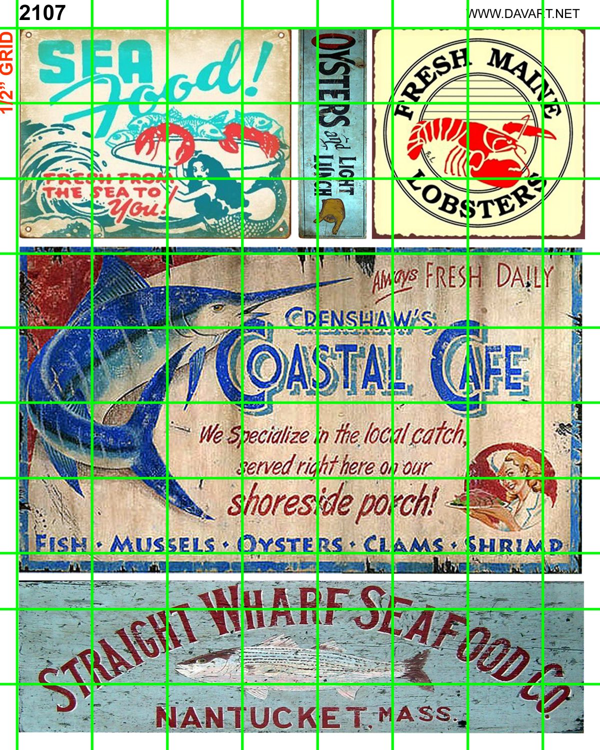 NH034 DAVE'S DECALS 1/2 Set N SCALE ASSORTED SEAFOOD LOBSTER CLAM CRAB SIGNAGE 