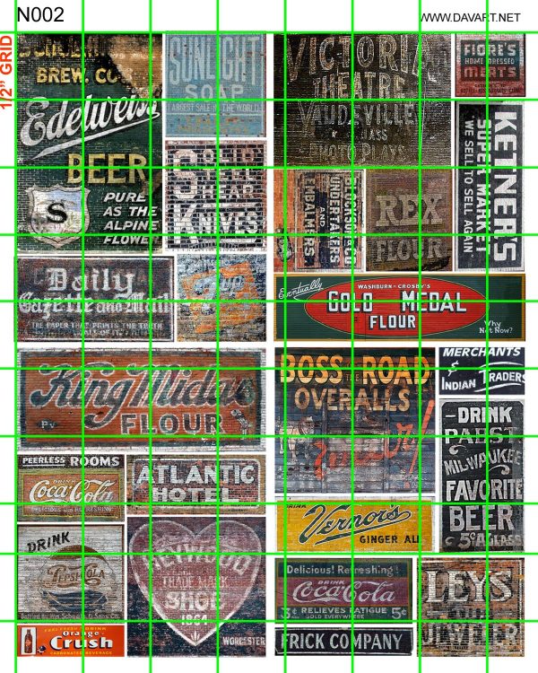N Scale Ghost Decals Set # 18 Building Auto Fishing Grocery,Gas Fences,Walls 