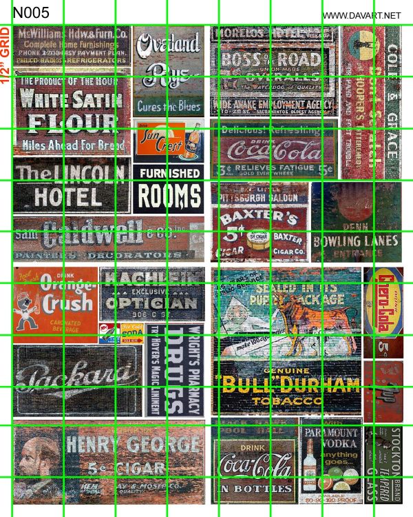 NH012 1/2 Set N SCALE GHOST SIGNS SODA TOBACCO BEER AUTOMOTIVE CAFE DAVE'S DECAL 