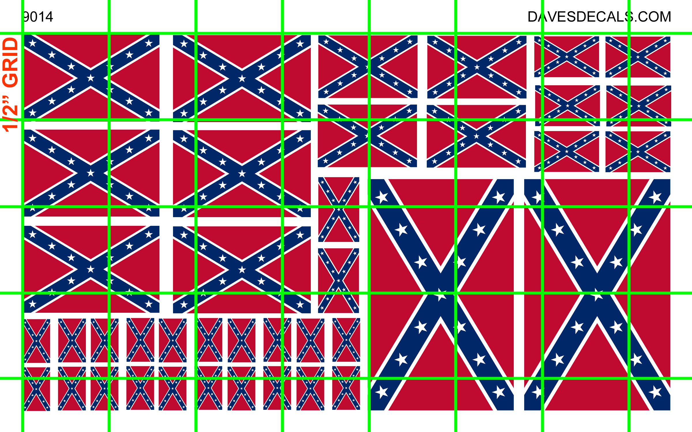 9014 – MISC SIGNAGE – ASSORTED SIZE CONFEDERATE REBEL DIXIE STARS AND BARS  FLAG – DAVE'S DECALS, DETAILS & MODELS